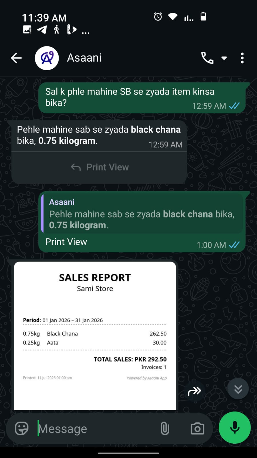 Asaani WhatsApp bot — instant receipt